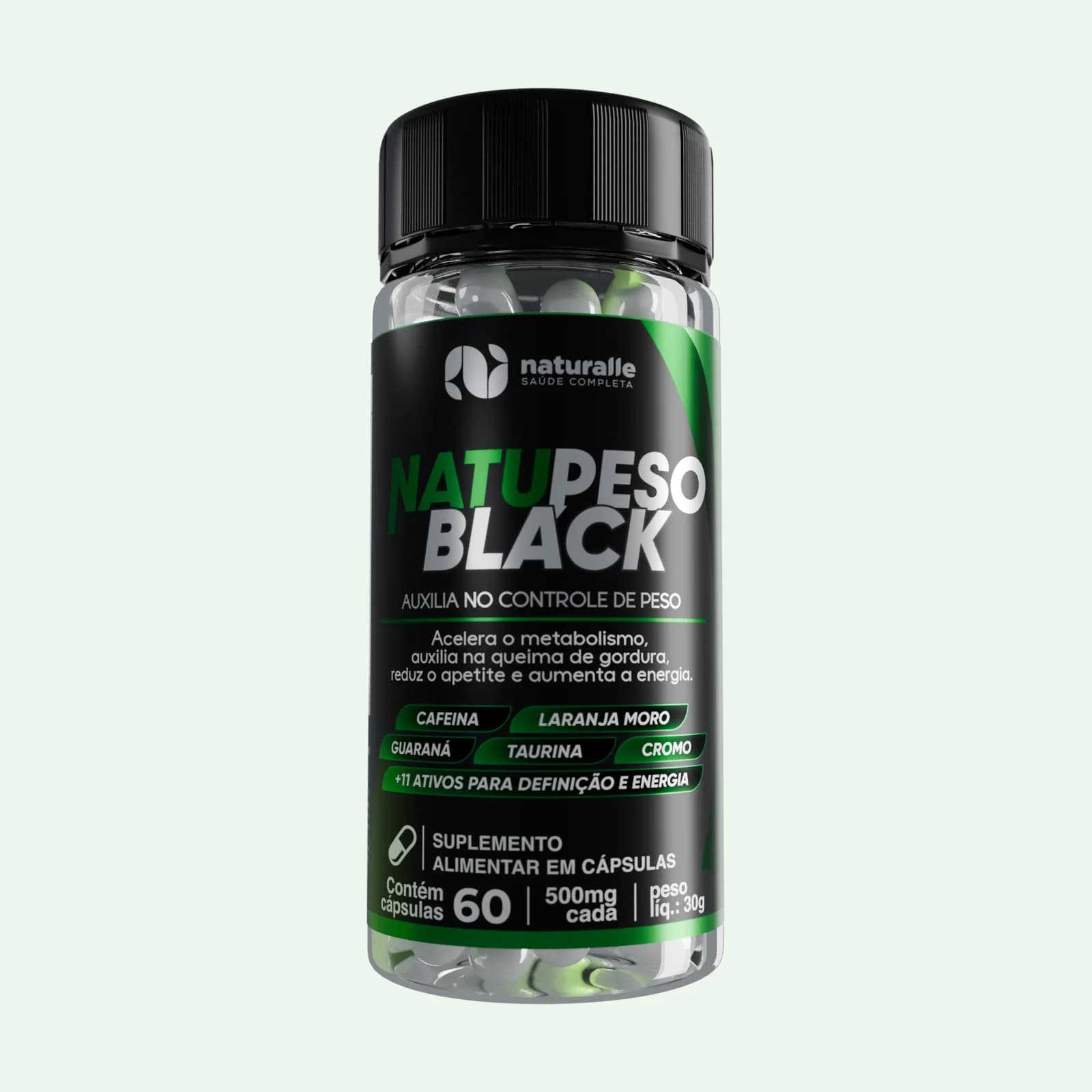 NatuPeso Black Naturalle, pote com 60 cápsulas